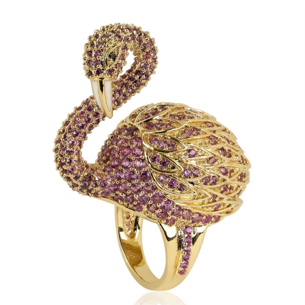 NWT nOir Jewelry 18kt Gold-plated Brass with Pink CZ Flamingo Ring Collection 7